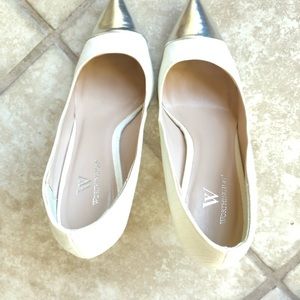 White and silver heels size 7